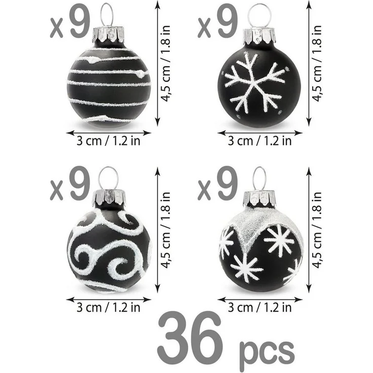 BRUBAKER Weihnachtsbaumkugel Weihnachtskugeln mit 3 cm Baumkugeln - Handbemalter Christbaumschmuck (36 St), Mini Kugeln für Weihnachtsbaum und Weihnachtsdekorationen aus Glas – Bild 2