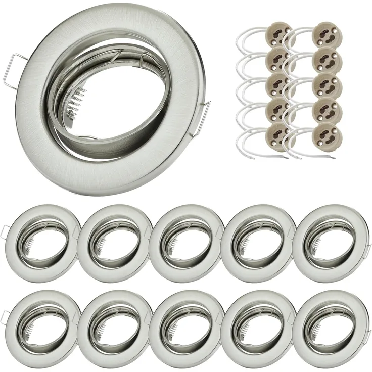 Sweet LED Deckenspot 10er Set GU10 Einbaustrahler rund & schwenkbar 230V chrom-gebürstet, ohne Leuchtmittel, Einbauspots, Deckenlampe