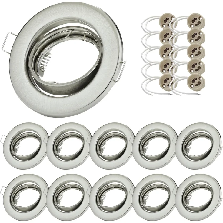 Sweet LED Deckenspot 10er Set GU10 Einbaustrahler rund & schwenkbar 230V chrom-gebürstet, ohne Leuchtmittel, Einbauspots, Deckenlampe – Bild 1