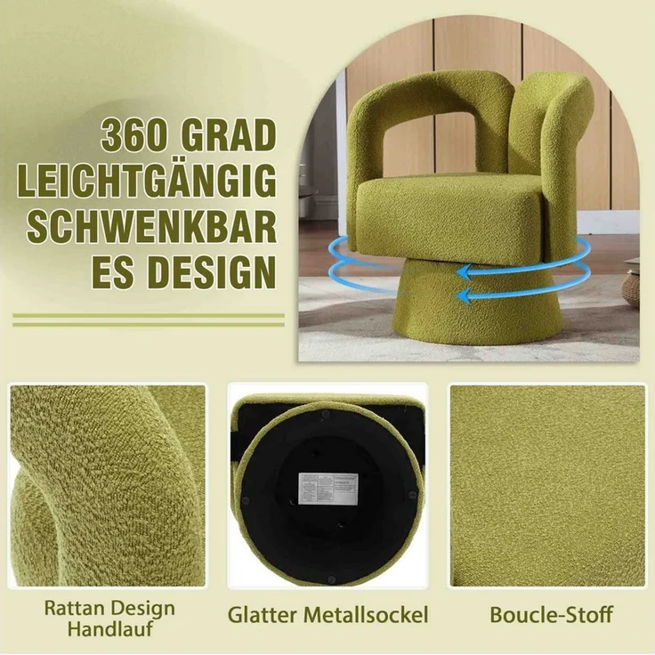 MODFU Drehstuhl 360-Grad-Schwenk-Cuddle-Fass-Akzentstühle (runde Sessel mit breiter Polsterung, flauschigem Stoffstuhl, 1 St), für Wohnzimmer, Schlafzimmer, Büro, Wartezimmer. – Bild 2
