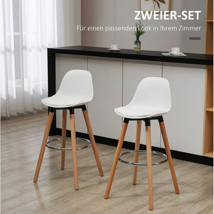 Barhocker 2er-Set 38,5x42,5x91 cm in Weiß mit Rückenlehne und Fußstütze – Bild 4