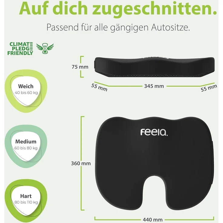 feela Sitzkissen Orthopädisches Auto-Sitzkissen – entlastet Rücken & Steißbein, Mehr Komfort auf langen Fahrten – fördert Haltung & entspanntes Sitzen – Bild 4
