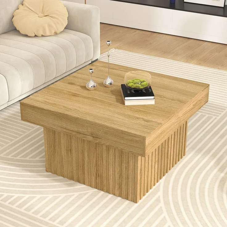 Merax Holz Couchtische Kaffee-Tisch, robust und vielseitig, ideal für Wohnzimmer, Esszimmer und Büro – 79x79x46 cm, Holzfarbe – Bild 5