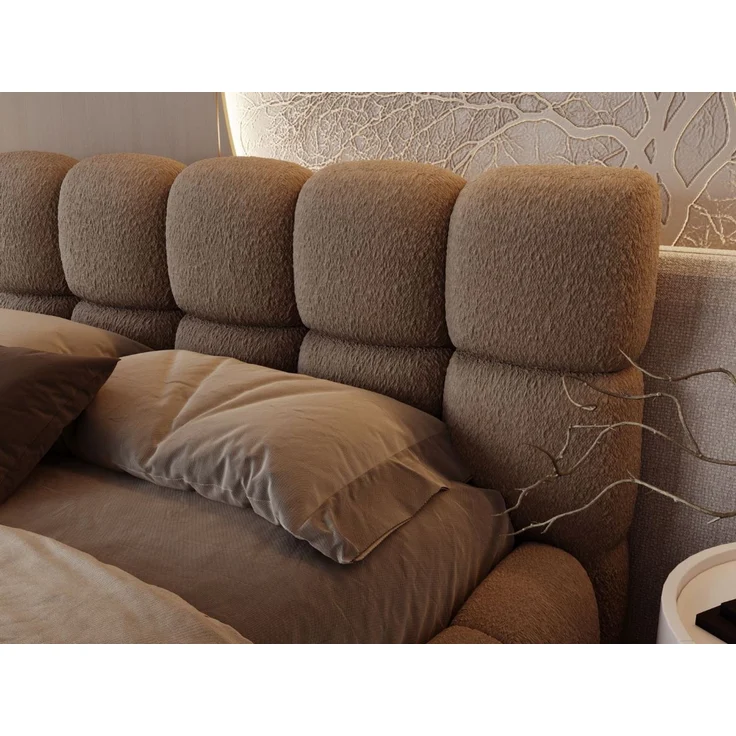 GRAINGOLD Modo Polsterbett 200x200, Doppelbett mit Kopfteil, groß Stauraum, Bouclé-Stoff, Braun – Bild 6