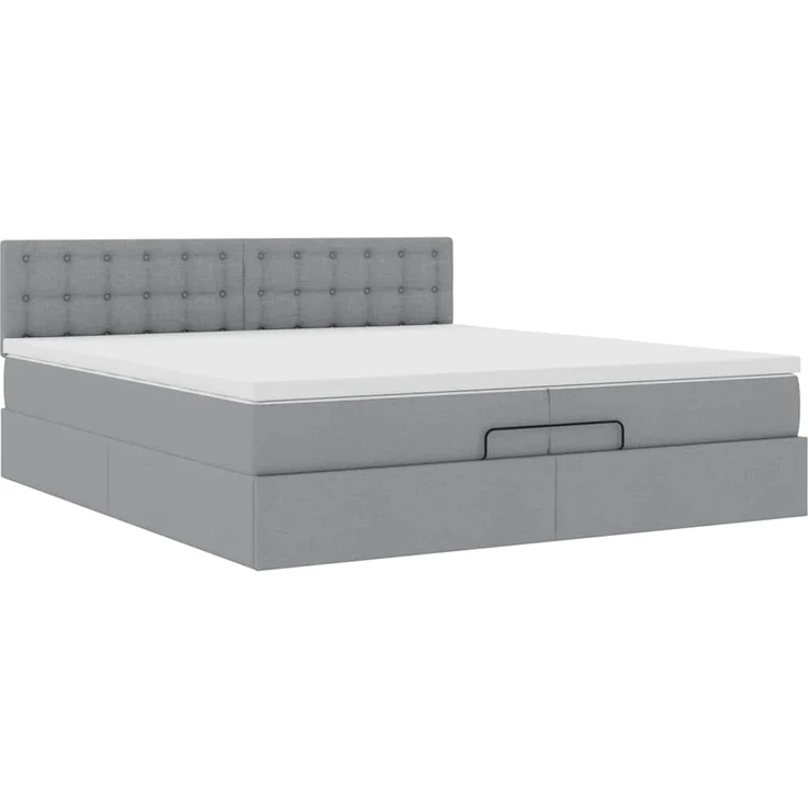 vidaXL Ottoman-Bett mit Matratzen & LEDs Hellgrau 200x200 cm Stoff 3312499 – Bild 6