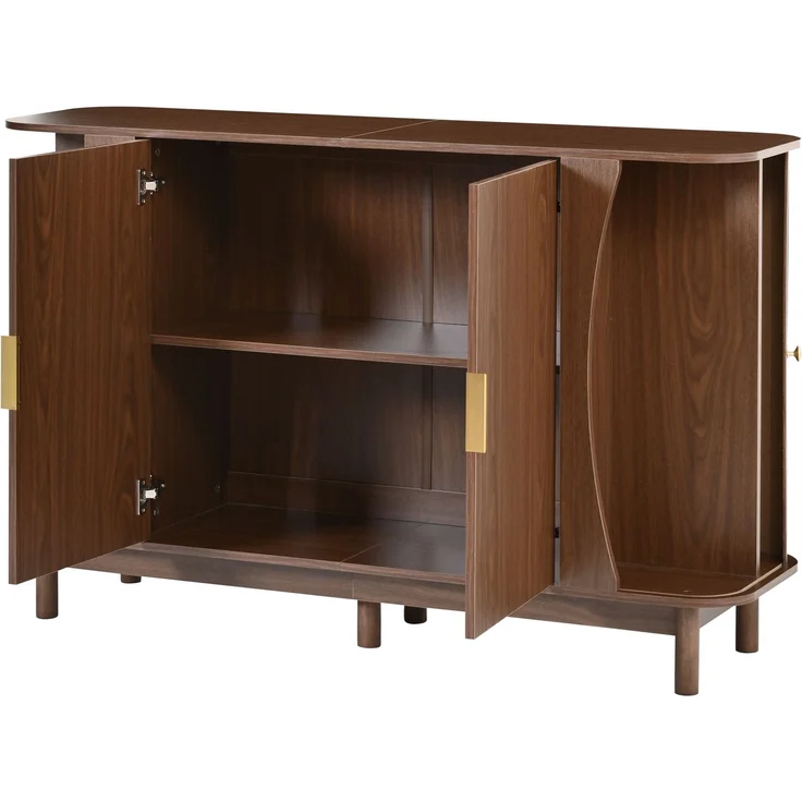 Merax Sideboard 140 x 40 x 88 cm aus MDF, Kommode mit geschwungenen Kanten, 2 Schiebetüren, Stauraumschrank, Walnuss – Bild 9