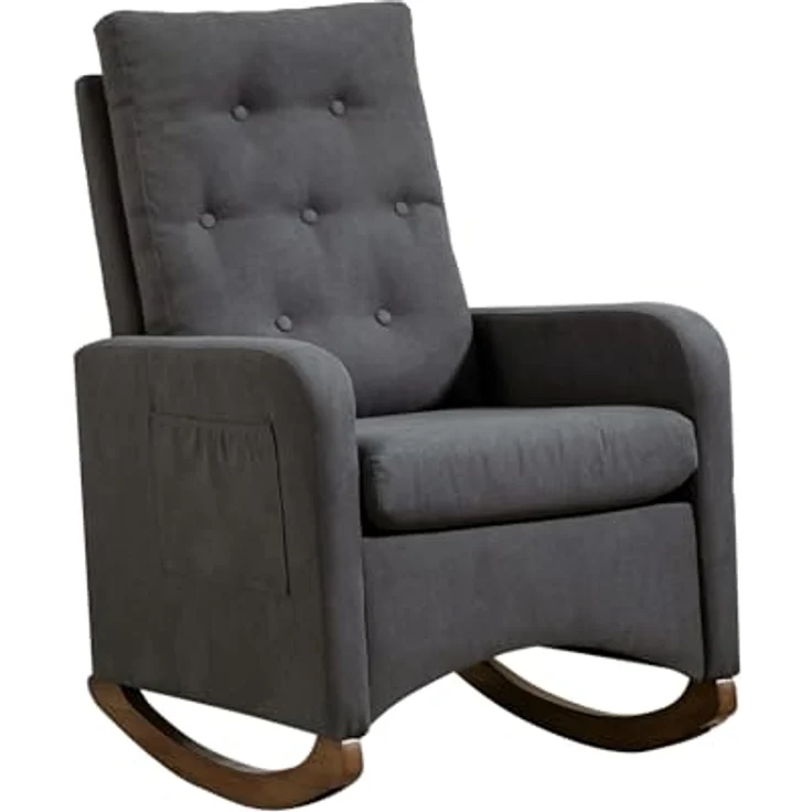 GarveeHome Gepolsterter Schaukelstuhl Mit Stoffbezug, Lesesessel Mit Seitentasche, Loungesessel Mit Hoher Rückenlehne Und Holzbeinen, Für Wohnzimmer Und Schlafzimmer, 66 x 65 x 86 cm – Bild 3