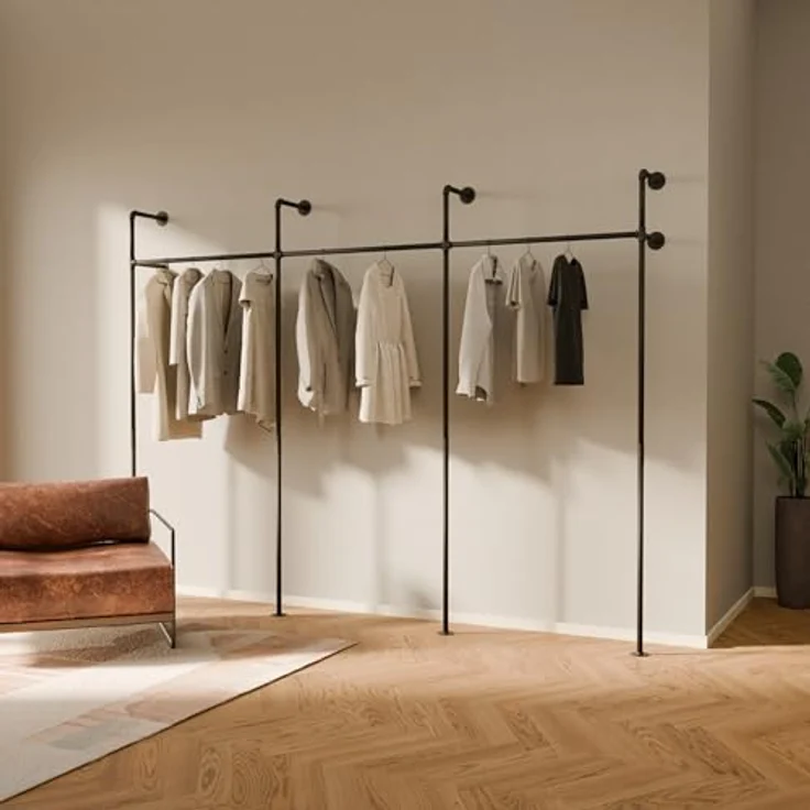 pamo. design Kleiderständer KIM Kleiderstange Wandmontage, offener Kleiderschrank, Kleiderständer, (Set, 1), Schwarzer Garderobenständer im Industrial Design für Kleidung – Bild 2