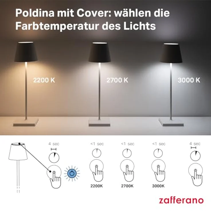 Zafferano, Poldina Pro Lampe mit Cover, Kabellose, Wiederaufladbare Tischlampe mit Touch Control, Auch für den Außenbereich Geeignet, Dimmer, 2200-3000 K, Höhe 38 cm, Farbe Weiß - Rosa Blumen – Bild 5
