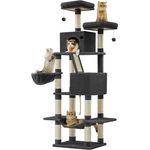 Feandrea Kratzbaum groß, 206 cm hoch, XXL Katzenbaum, mit 13 Kratzsäulen, 2 Plattformen, 2 Höhlen, Korb, Hängematte, Plüschbälle, mehrstöckiger Katzenkratzbaum, tintenschwarz PCT190B01