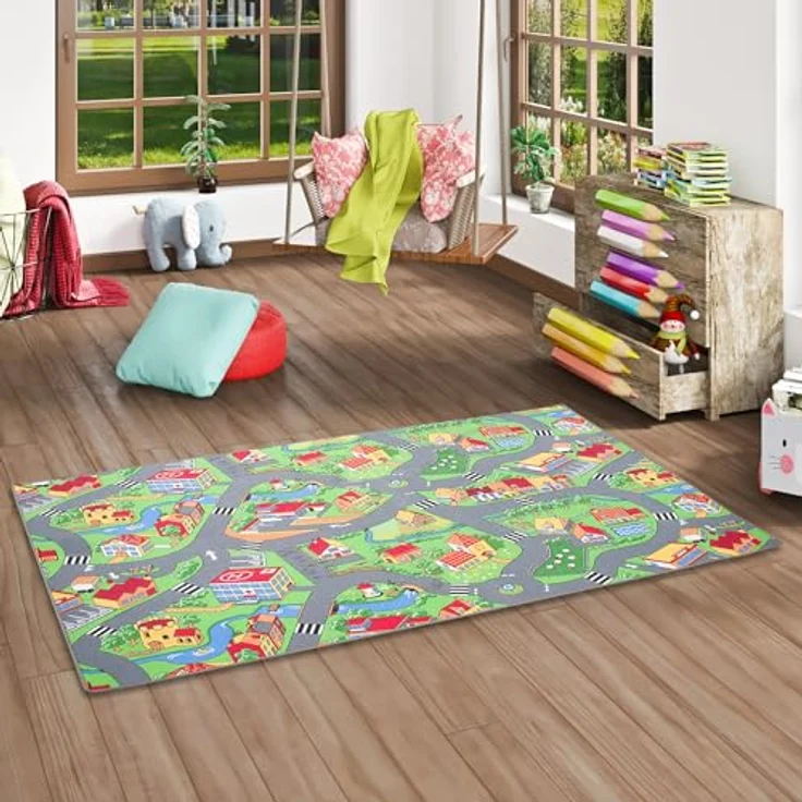 Snapstyle Kinder- und Spielteppich, 100% Polyamid, Little Village, 133x133 cm – Bild 3