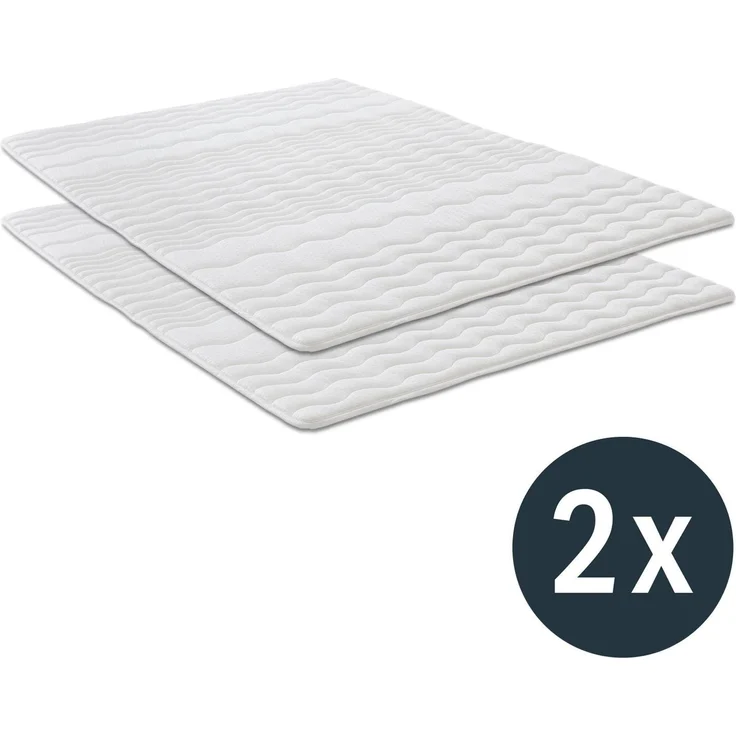 2,5 cm Komfortschaumtopper 90 x 200 cm mit Wellensteppung und Eckgummis, Doppelpack (2 Stück)
