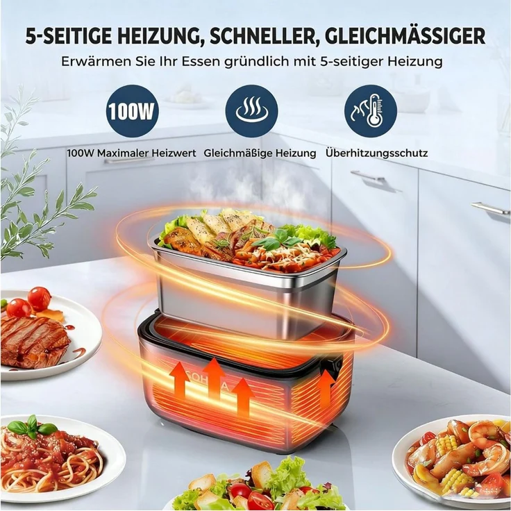 AKKEE Elektrische Lunchbox für Zuhause und Auto, Kabellos, 1,2 L, schnelles Erhitzen von Speisen, Intelligentes Touchpanel – Bild 4