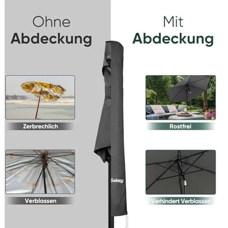 Sekey Sonnenschirm Schutzhülle mit Stab, Abdeckhauben für Ø 350cm / 200x300cm Gartenschirm, 190×30/50 cm Abdeckung, 100% Polyster wasserdicht – Bild 5