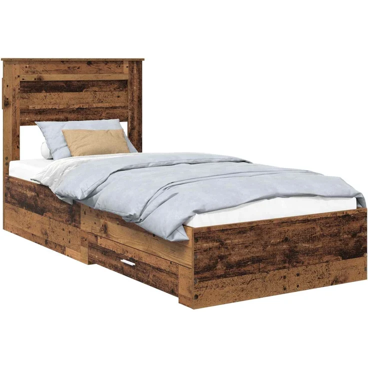 vidaXL Bettrahmen mit Kopfteil Altholz 100 x 200 cm Holzwerkstoff 3410025 – Bild 1