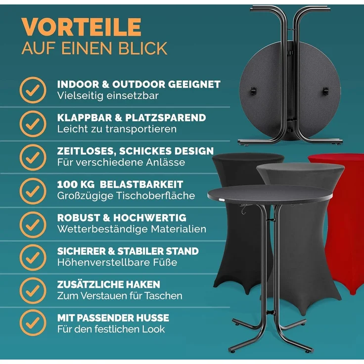 Casaria® Stehtisch mit Husse 70 cm Klappbar Bordeaux-Rot Rund Holz Metall Pulverbeschichtet Wetterfest Hoch Set Hochzeit Bistrotisch Bar Party Tisch – Bild 8