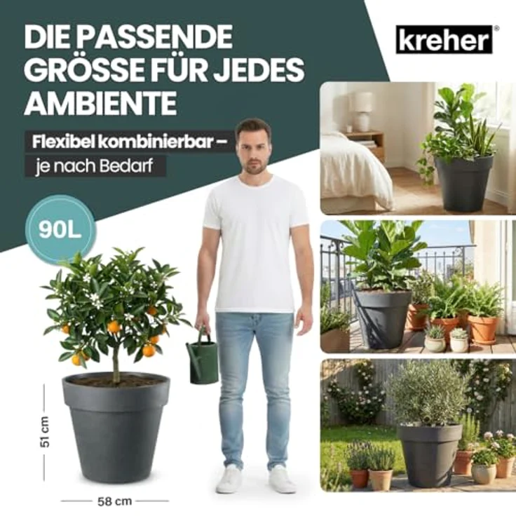 Kreher Pflanzkübel Rollbarer XXL Pflanzkübel "LIKE" Ø 58 cm in verschiedenen Farben (1 St) – Bild 6