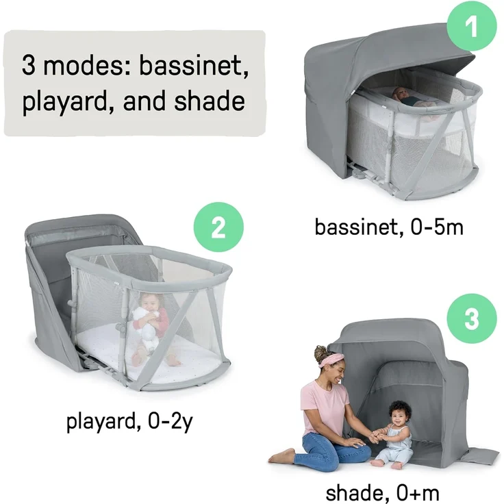 Ingenuity Dream Retreat 3-in-1 Tragbarer Stubenwagen und Spielplatz, einfache 3-stufige Faltung, inklusive Lichtblockierschirm für drinnen und draußen, UPF 50+, Matratze und Bettlaken, 0-36 Monate – Bild 2