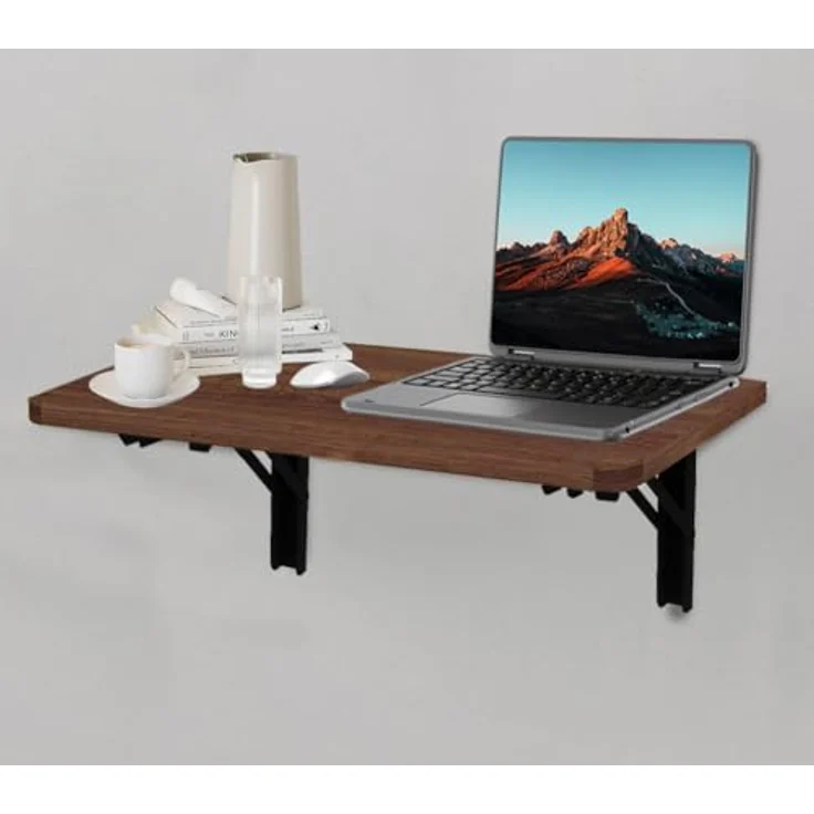 Shally Dogan Klappbarer Wandtisch, 80x60 cm, aus Holz, zusammenklappbar, platzsparend, vielseitig, Schreibtisch, Esstisch, Wohnzimmer, Badezimmer, Küche (Walnuss) – Bild 10