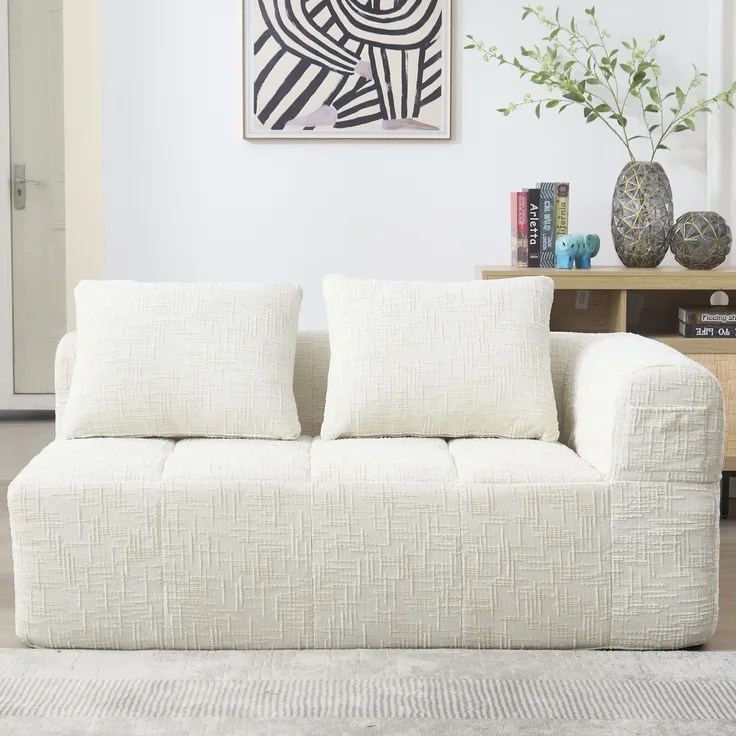 2-Sitzer Sofa ohne Montage, mit Kissen & Seitentaschen, 158x90x60 cm, Beige