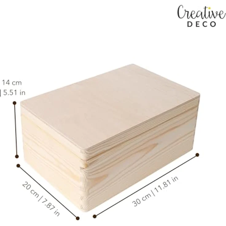 Creative Deco Holzkiste Holzkiste mit Deckel Erinnerungsbox Baby Groß Unlackiert, Unlackiert – Bild 4