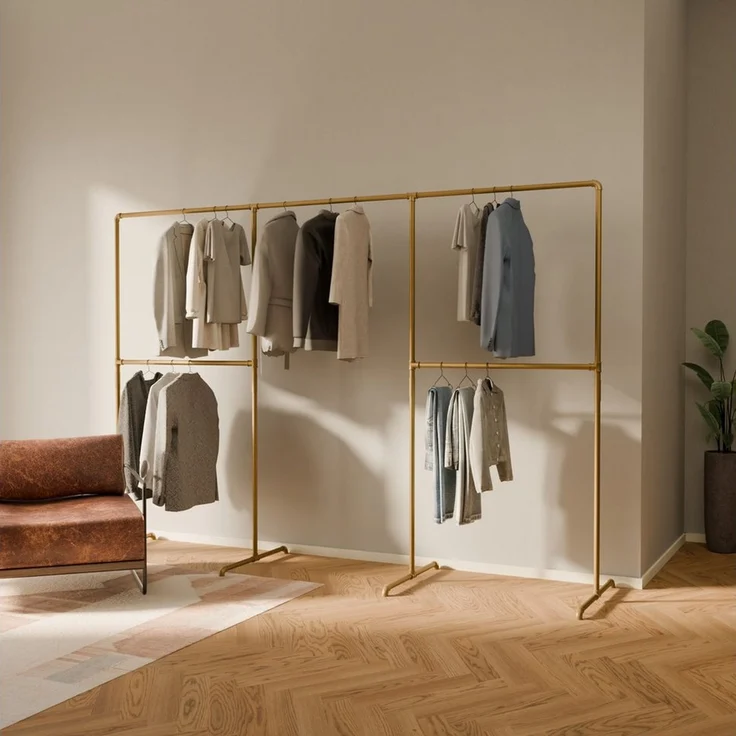 pamo. design Kleiderständer Kleiderständer LAS gold - freistehende Garderobe, kratzfeste & platzsparende Kleiderstange, stabil, einfache Montage – Bild 1