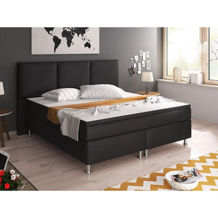 inter Boxspringbett Oslo Kunstleder mit 7 Zonen Taschenfederkernmatratzen und Topper (180x200 cm, Schwarz inkl. 7 Zonen Taschenfederkernmatratzen und Topper), Taschenfederkern-Komfort, gepolstertes Kopfteil, inklusive Matratzen – Bild 2