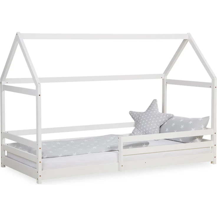 Kinderbett Hausbett mit Rausfallschutz 90x200 cm Bodenbett Montessori Bett Bettenhaus Lattenrost – Bild 1