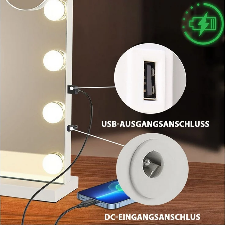 Nettlife Schminkspiegel Licht 50x40cm 3 Farben USB Touch-Steuerung Hollywood Spiegel (3-farbig einstellbares Licht mit Memory-Funktion, 1-St, Touchscreen), 5 Facher Vergrößerung Spiegel USB Anschluss für Ankleidezimmer – Bild 4