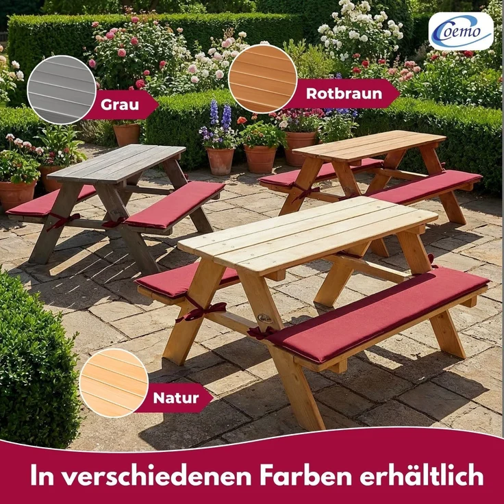 Coemo Kinder-Sitzgruppe Natur Picknicktisch mit Polster Spieltisch Gartentisch Holz – Bild 6