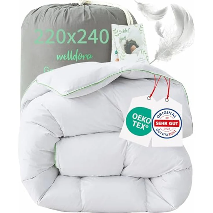 Welldora Komfort Bettdecke 220x240 Winter | 100% Extraweiche Federn & Daunen | Fachärztlich geprüft, Oeko-Tex, Allergiker | Zertifiziert für Tierwohl | Dicke extrawarme Winterdecke Daunendecke – Bild 2