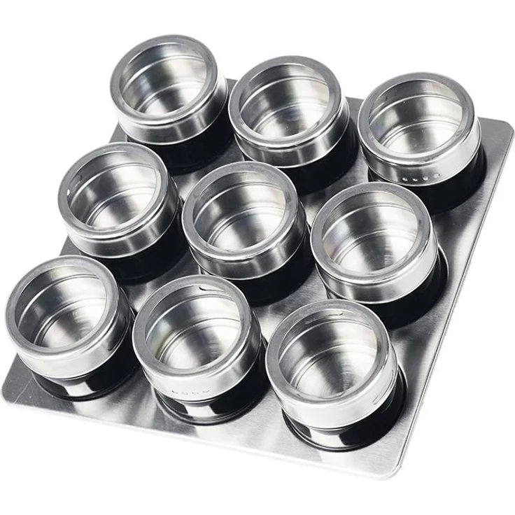 10tlg Edelstahl Metallic Gewürzdosenset Gewurzregal Salz Pfeffer Küche Gewürz Behälter Schwarz – Bild 1