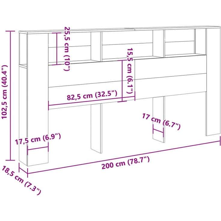 Bett-Kopfteil mit Ablagen, Altholz-Optik, 200 x 18,5 x 102,5 cm – Bild 9