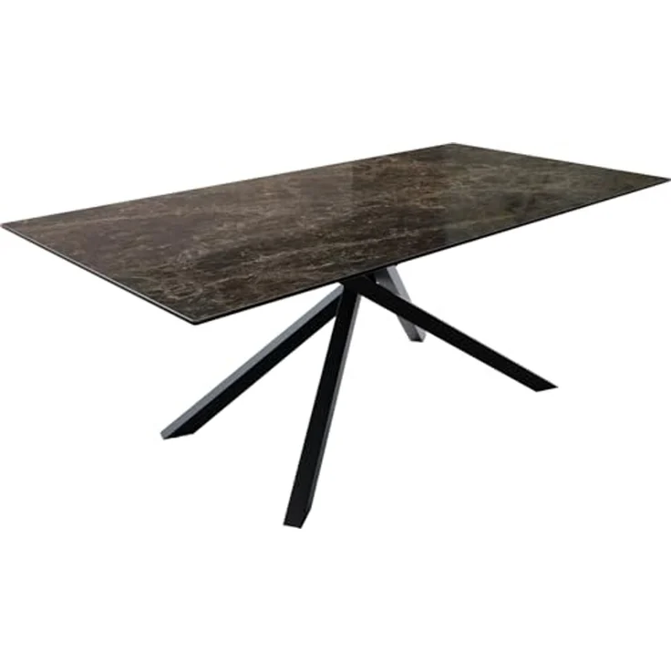 Outdoortisch Edge 200x100 cm Keramik Emperador Extra Lucidato Dunkelbraun Kreuzgestell Rechteck Schwarz – Bild 1