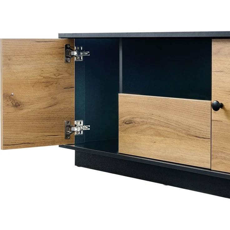 Couchtisch 100 x 50 x 45 cm, mit Schubladen, mit Ablagefächern, aus Spanplatte, Mattschwarz / Naturfarben – Bild 15