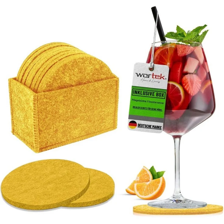 wortek Getränkeuntersetzer Filz-Untersetzer Rund für Gläser 10er Set + Box, Zubehör für Tisch & Gläser, Set, 10-tlg, waschbare Getränke Glasuntersetzer Gläser, Tischuntersetzer Filz 10 cm – Bild 5