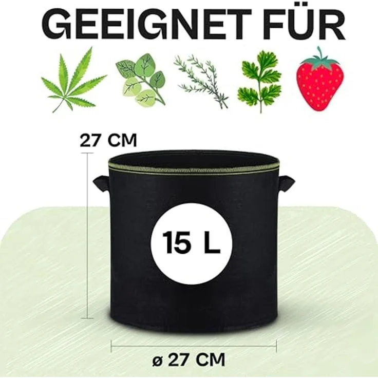 Praknu Pflanzkübel Pflanzsack 15L - 3 STK aus Vliesstoff mit 3 Schilder zum Beschriften (3er Set, 3 St), mit Griff - Für Gemüse, Pflanzen & Blumen - Stofftöpfe - Grow Töpfe – Bild 2