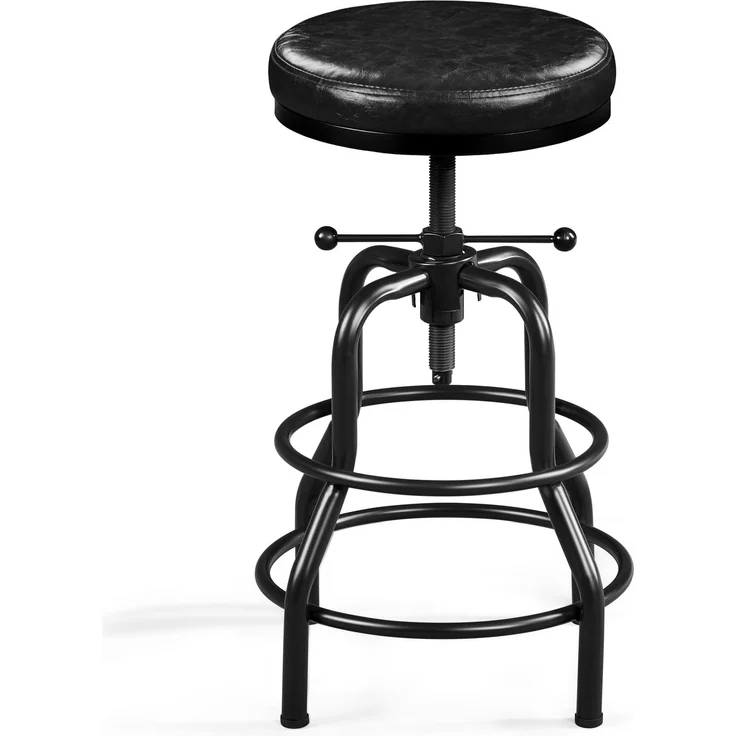 Yaheetech Vintage Barhocker Höhenverstellbarer Schraubhocker Barstuhl mit Dickem Kissen Montagefreie Hocker aus Kunstleder fürs Esszimmer/Küche/Bar/Salon/Café, schwarz