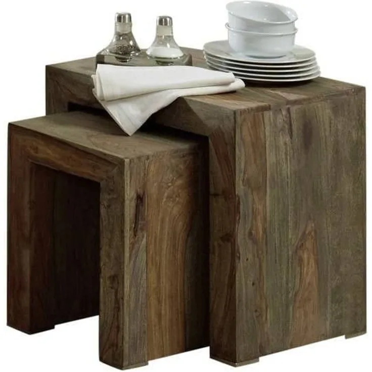 Beistelltisch Sheesham 45 x 35 x 45 grau geölt NATURE GREY #12