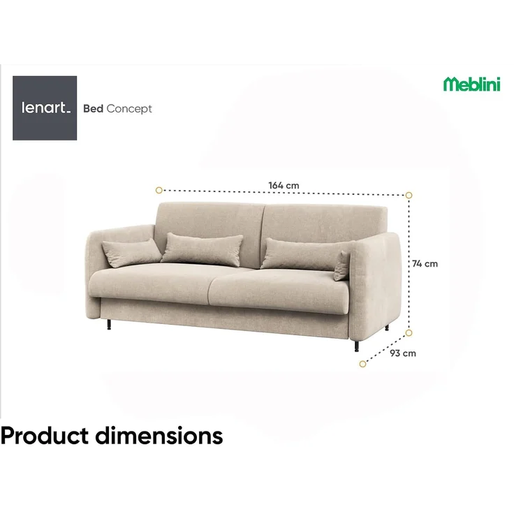 MEBLINI Elektrisches Schrankbett BC-36 - 140x200cm Vertikal - Kaschmir - Sofa und Kopfteil Beige - Wandbett mit Lattenrost, Matratze, Sofa und Kopfteil - Wandklappbett – Bild 8