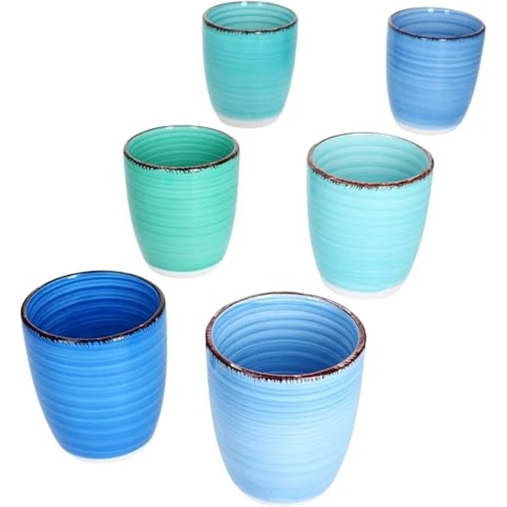 MamboCat Becher 6er Set Blue Mokkabecher ohne Henkel 150ml 6 Personen Matcha Tee Tasse, Steingut – Bild 1