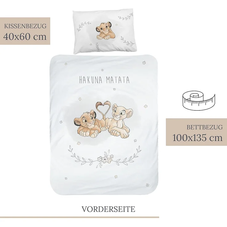 MTOnlinehandel Babybettwäsche König der Löwen 100x135 + 40x60 cm, 100 % Baumwolle Flanell, Biber, 2 teilig, Hakuna Matata Kinderbettwäsche – Bild 2