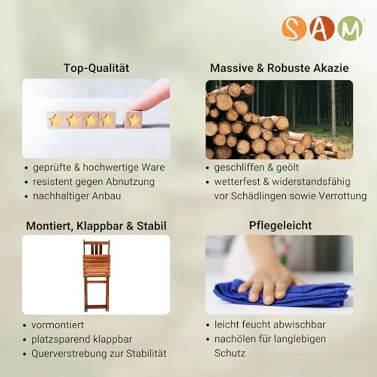 SAM 2er Set Gartenstuhl Blossom | Akazienholz massiv & geölt | klappbarer Balkonstuhl für Garten & Terrasse | pflegeleichter Klappstuhl – Bild 6
