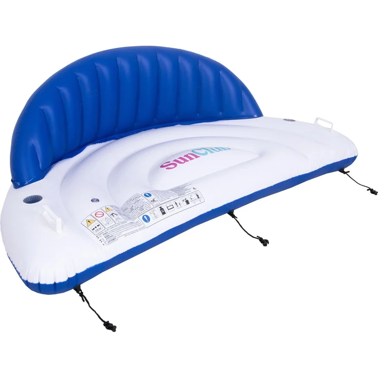 SunClub Wasserliege 1 Person 207 x 105 x 71 cm mit Rückenlehne, 2 Getränkehaltern und Verbindungsclip – Bild 1