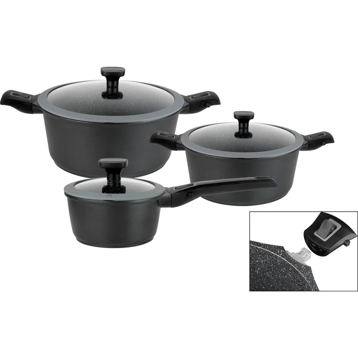 GSW Topf-Set Easy Click, Aluminiumguss (Set, 6-tlg, 1x Kochtopf Ø 20 cm, 1x Kochtopf Ø 24 cm, 1x Stielkasserolle Ø 16 cm), Induktion – Bild 5