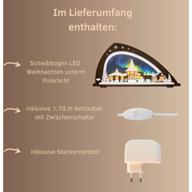 Weigla LED Schwibbogen Weihnachten Polarlicht, Lichterbogen aus Holz & Acryl, Made in Germany (1-tlg), Erzgebirge garantiert, Weihnachtsdeko Innen, Weihnachtsbeleuchtung – Bild 3