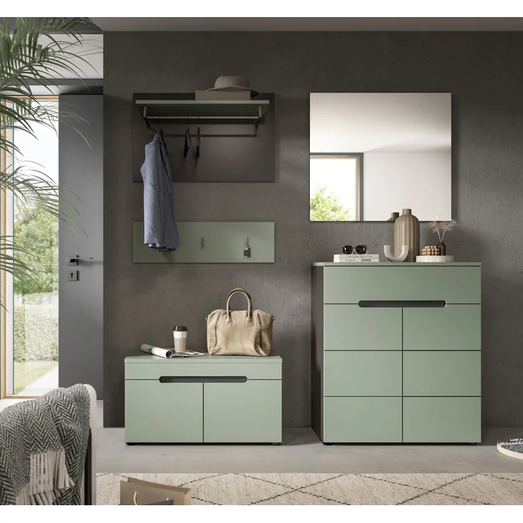 Garderoben-Set >Canu< in Basalt Grau / Smoke Green - 175x190x37cm (BxHxT)