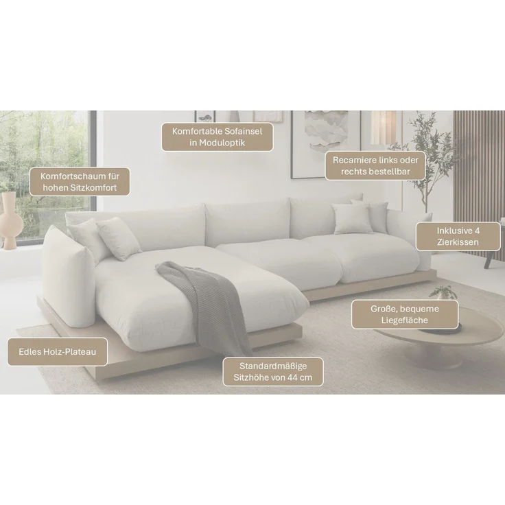 OTTO home Ecksofa Kalix L-Form, 323 cm - OTTO. Verlässliche Qualität, Designsofa, auf Holzplateau, Strukturstoff, hoher Sitzkomfort – Bild 2