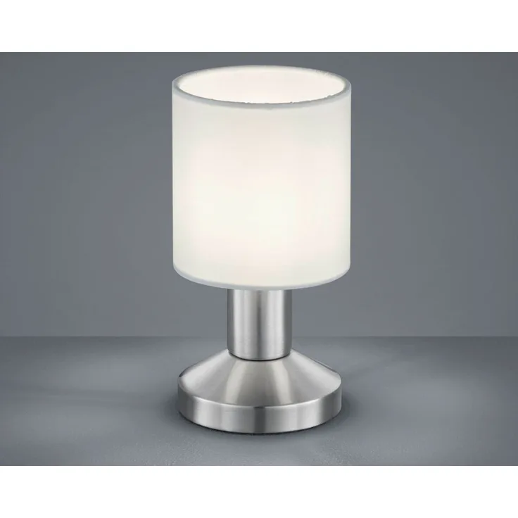 Kleine LED Tischlampe mit Touchfunktion & Stoffschirm Weiß, Höhe 18cm
