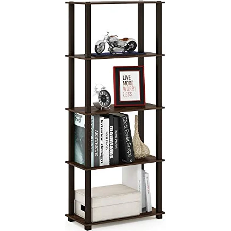 Furinno 5-Ebenen Mehrzweck-Regal mit quadratischen Rohren, holz, Walnuss/Braun, 29. 46x59. 94x145. 8 cm – Bild 2